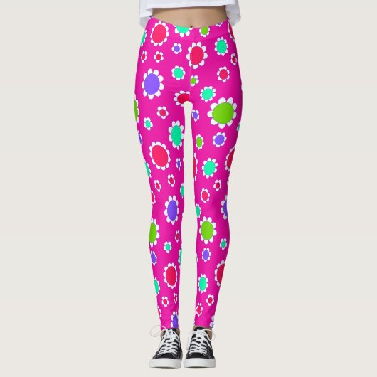 Schöne rosa Lila grüne Blume Fuchsia Leggings (Vorderseite)