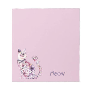Schöne rosa lila Herzen Rosen floral Katze Notizblock