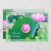 Schöne Rosa Lotus Bud Blume Grünes Leaf Blossom Einladung (Vorne/Hinten)