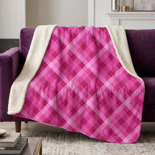 Schöne rosa-magenta karierte große Sherpa-Decke Sherpadecke
