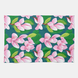 Schöne rosa Magnolia-Blume Geschirrtuch