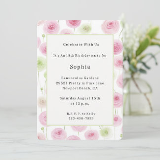 Schöne rosa Minze Ranunculus Geburtstag Einladung