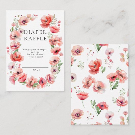 Schöne rosa Mohnblütendusche Windelwanne Begleitkarte (Vorne/Hinten)