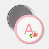 Schöne rosa Monogramm und rosa Blume Magnet (Vorderseite/Rückseite)