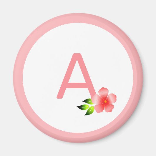 Schöne rosa Monogramm und rosa Blume Magnet (Vorne)