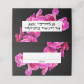 Schöne Rosa Orchideen auf der Schwarzen Hochzeit Platzkarte (Außenseite Aufgefaltet)