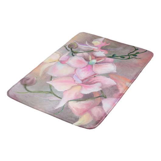Schöne rosa Orchideen Blume Badematte - Malerei (Schrägansicht)