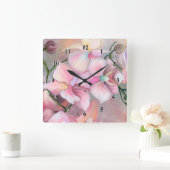 Schöne rosa Orchideen-Blume - Original Malerei  Quadratische Wanduhr (Zuhause)