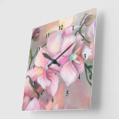 Schöne rosa Orchideen-Blume - Original Malerei Quadratische Wanduhr (Winkel)