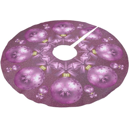 Schöne rosa Ornamente Glitzer Polyester Weihnachtsbaumdecke (Schrägansicht)