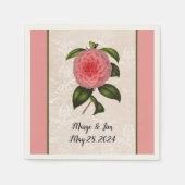 Schöne rosa Peony auf Lacey Blick Damask und Name Serviette (Vorderseite)