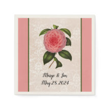 Schöne rosa Peony auf Lacey Blick Damask und Name