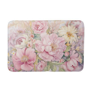 Schöne rosa Pfingstrosen Aquarelle. Badematte
