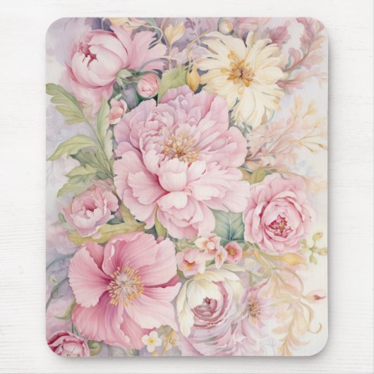Schöne rosa Pfingstrosen Aquarelle. Mousepad (Vorne)