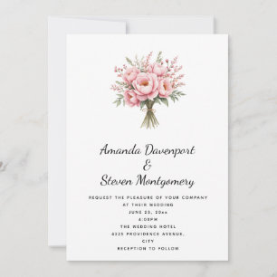 Schöne rosa Pfingstrosen-Blumenstrauß-Hochzeit Einladung
