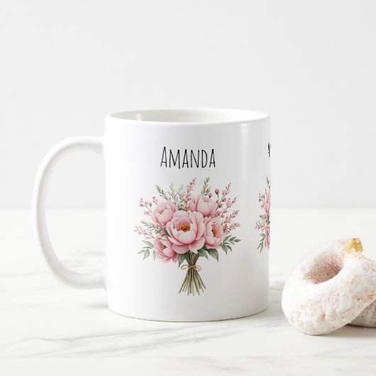 Schöne rosa Pfingstrosen-Blumenstrauß Kaffeetasse (Mit Donut)