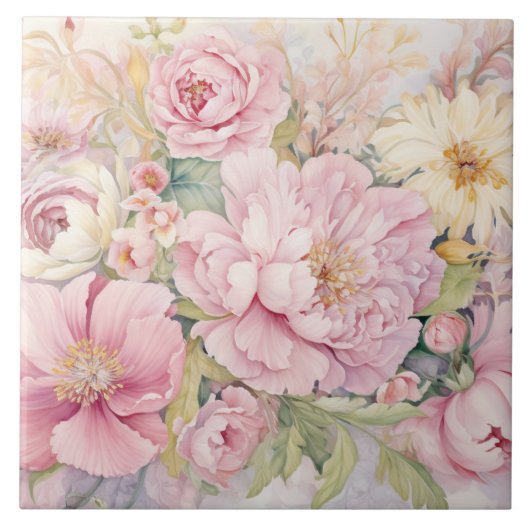 Schöne rosa Pfingstrosen Fliese (Vorderseite)