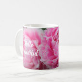 Schöne rosa Pfingstrosen-hallo schöne Tasse (Vorderseite Links)