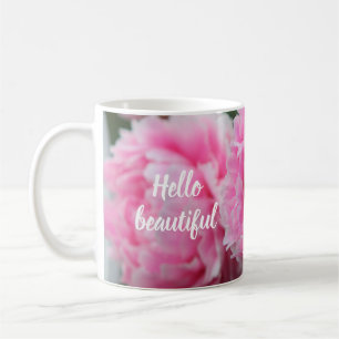 Schöne rosa Pfingstrosen-hallo schöne Tasse