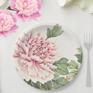 Schöne Rosa Pink Peony Romantische Blume Pappteller