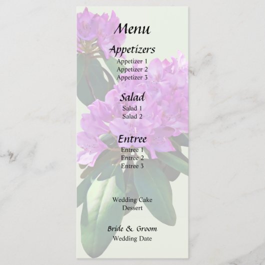 Schöne rosa Rhododendren Menükarte (Vorderseite)