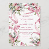 Schöne Rosa Ribbons & Blumenzwiebeln. Einladung (Vorne/Hinten)