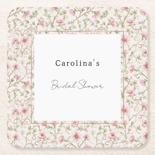 Schöne rosa romantische Blumen-Brautparty Rechteckiger Pappuntersetzer (Vorderseite)
