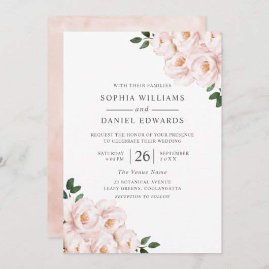 Schöne Rosa Rosa Hochzeit im Winter elegant Einladung (Vorne/Hinten)