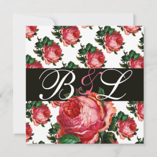 SCHÖNE ROSA ROSE AQUA BLAU TÜRKIS BLUMEN MONOGRAMM EINLADUNG