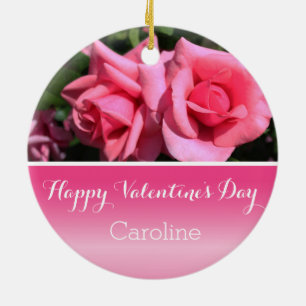 Schöne, rosa Rose Blume Valentinstag Keramik Ornament