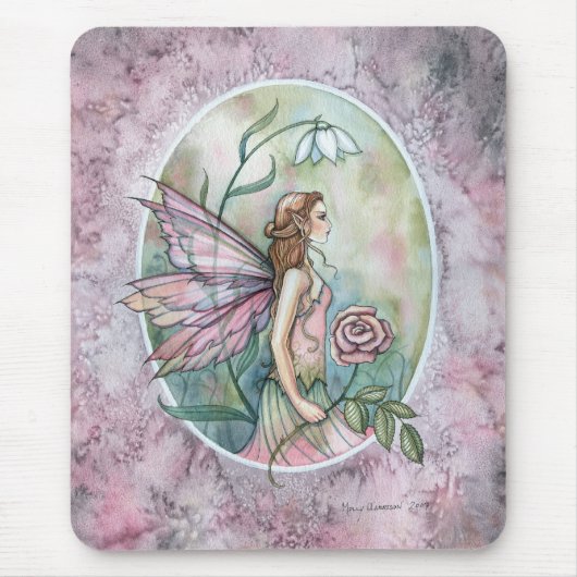 Schöne rosa Rose Fairy Fantasy Art Mousepad (Vorne)