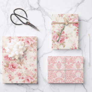 Schöne rosa Rose Geschenkpapier Set