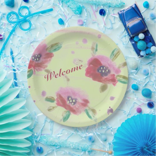 Schöne rosa Rose mit Minzgrün Pappteller (Party)