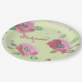 Schöne rosa Rose mit Minzgrün Pappteller (Schrägansicht)