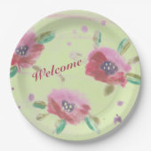 Schöne rosa Rose mit Minzgrün Pappteller (Vorderseite)