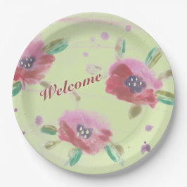 Schöne rosa Rose mit Minzgrün Pappteller