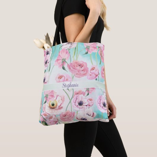 Schöne Rosa Rose Monogramm mit rosafarbenen Blumen Tasche (Von Nahem)
