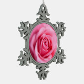 Schöne Rosa Rose Schneeflocken Zinn-Ornament (Links)