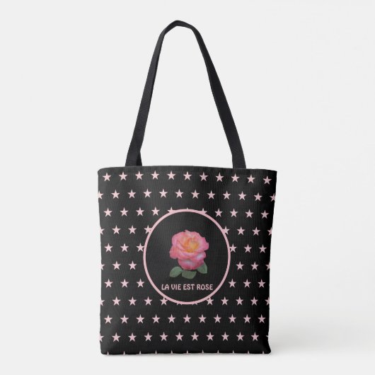 Schöne rosa Rose und rosa Sterne Tasche (Rückseite)
