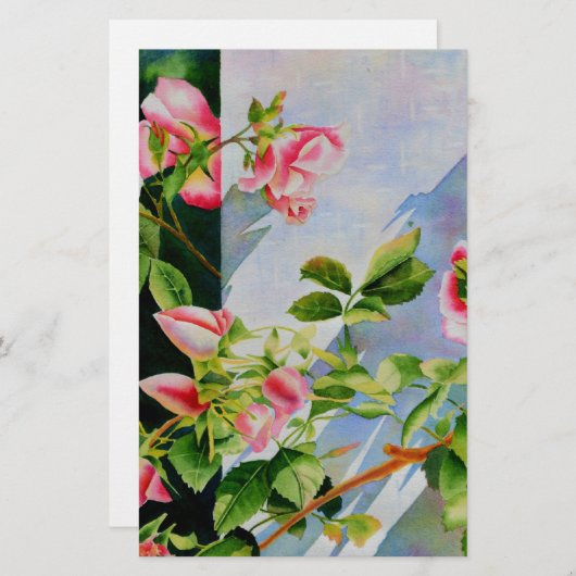 Schöne rosa Rosen Aquarellblüte Briefpapier (Vorne/Hinten)
