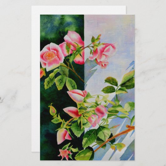 Schöne rosa Rosen Aquarellblüte Briefpapier (Vorne/Hinten)