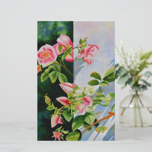 Schöne rosa Rosen Aquarellblüte Briefpapier (Stehend Vorderseite)
