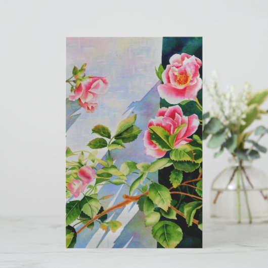 Schöne rosa Rosen Aquarellblüte Briefpapier (Stehend Vorderseite)