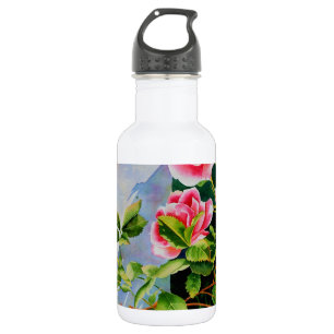 Schöne rosa Rosen Aquarellblüte Edelstahlflasche