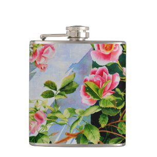 Schöne rosa Rosen Aquarellblüte Flachmann