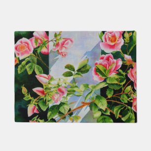 Schöne rosa Rosen Aquarellblüte Fußmatte