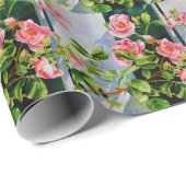 Schöne rosa Rosen Aquarellblüte Geschenkpapier (Rolleneckpunkt)