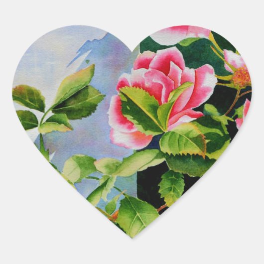 Schöne rosa Rosen Aquarellblüte Herz-Aufkleber (Vorderseite)