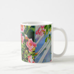 Schöne rosa Rosen Aquarellblüte Kaffeetasse
