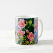 Schöne rosa Rosen Aquarellblüte Kaffeetasse (VorderseiteRechts)